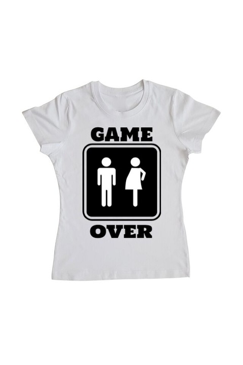 Tricou femei, Printado, game over pregnant, Bumbac, Regular fit, Alb, 2XL INTL