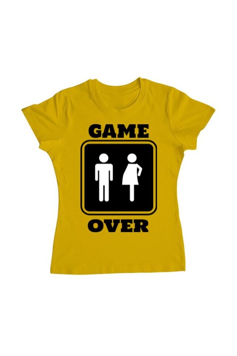Tricou femei, Printado, game over pregnant, Bumbac, Regular fit, Galben, M INTL