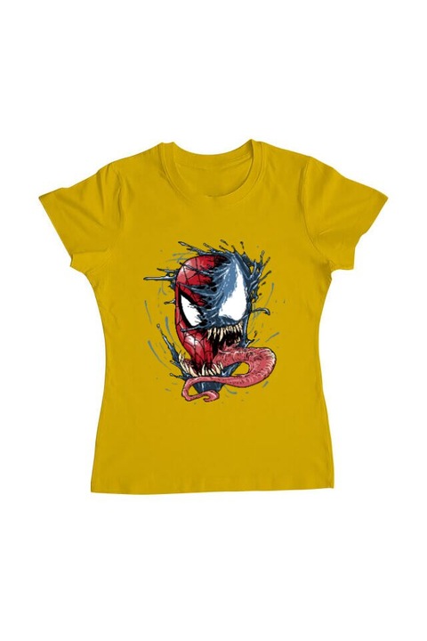 Tricou femei, Printado, venom vs spiderman, Bumbac, Regular fit, Galben, 2XL INTL