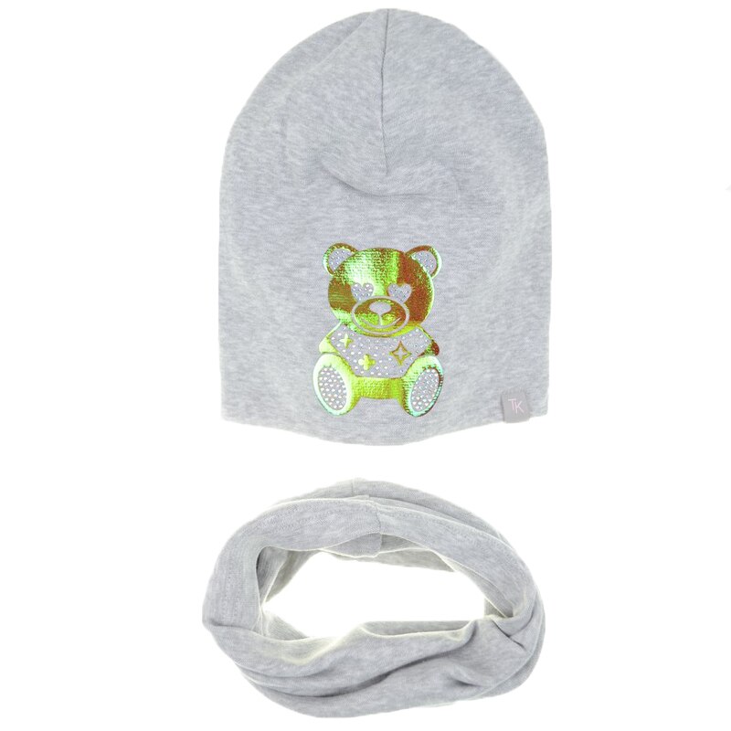 Set 2 piese caciula si fular pentru fete Mini Junior SCFPFMJ-6, Gri 54 CM Standard