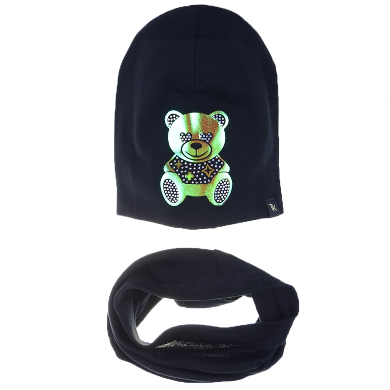 Set 2 piese caciula si fular pentru fete Mini Junior SCFPFMJ-7, Negru 52 CM Standard