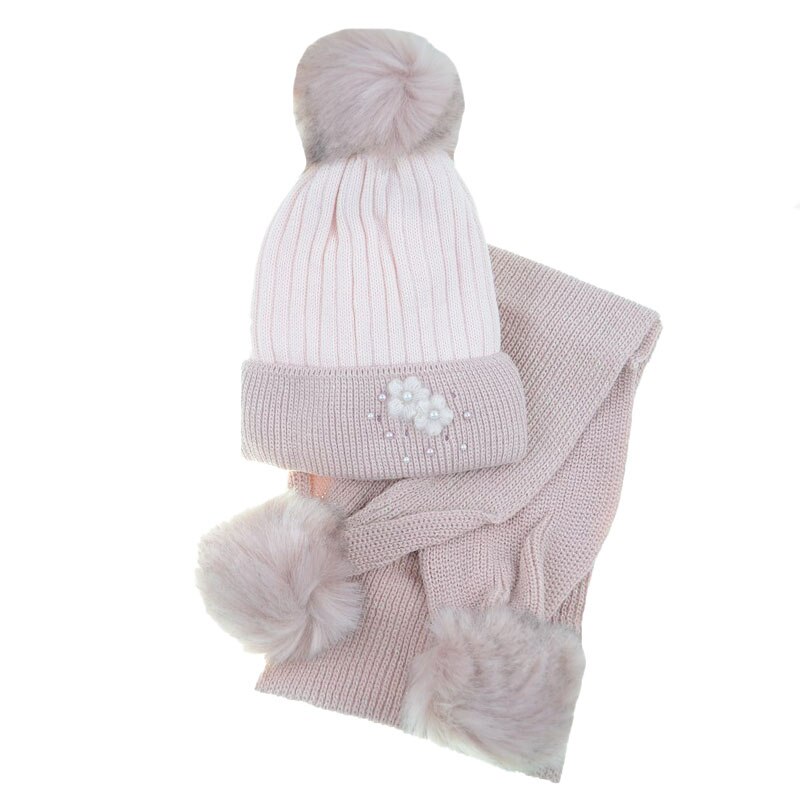 Set 2 piese caciula si fular pentru fete Perfect CFP-1, Roz 65768