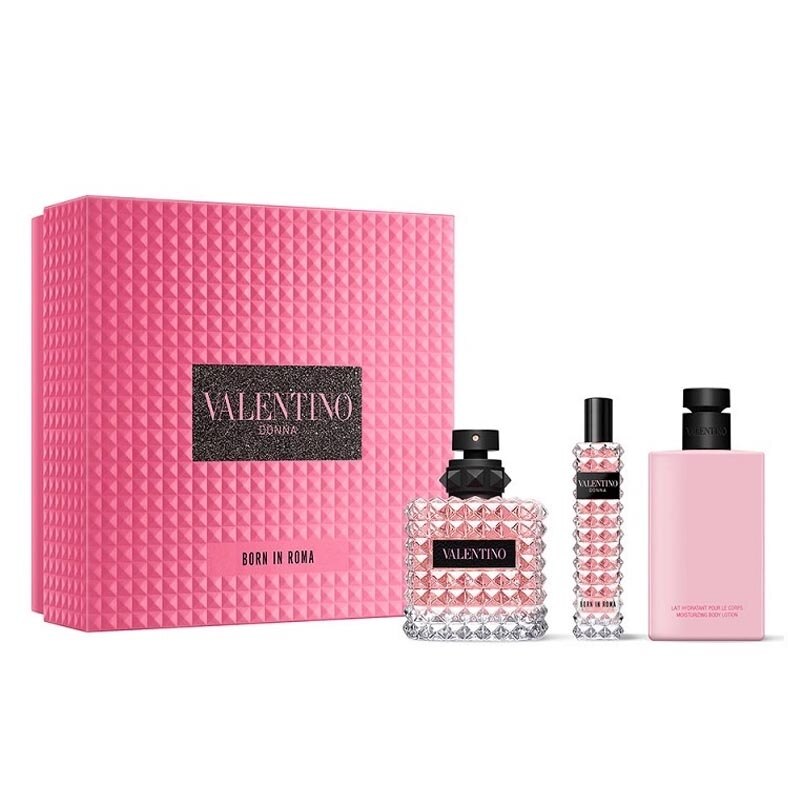 Set apa de parfum Valentino Donna Born In Roma 50 ml, Mini apa de parufm 15 ml, lotiune de corp 100 ml