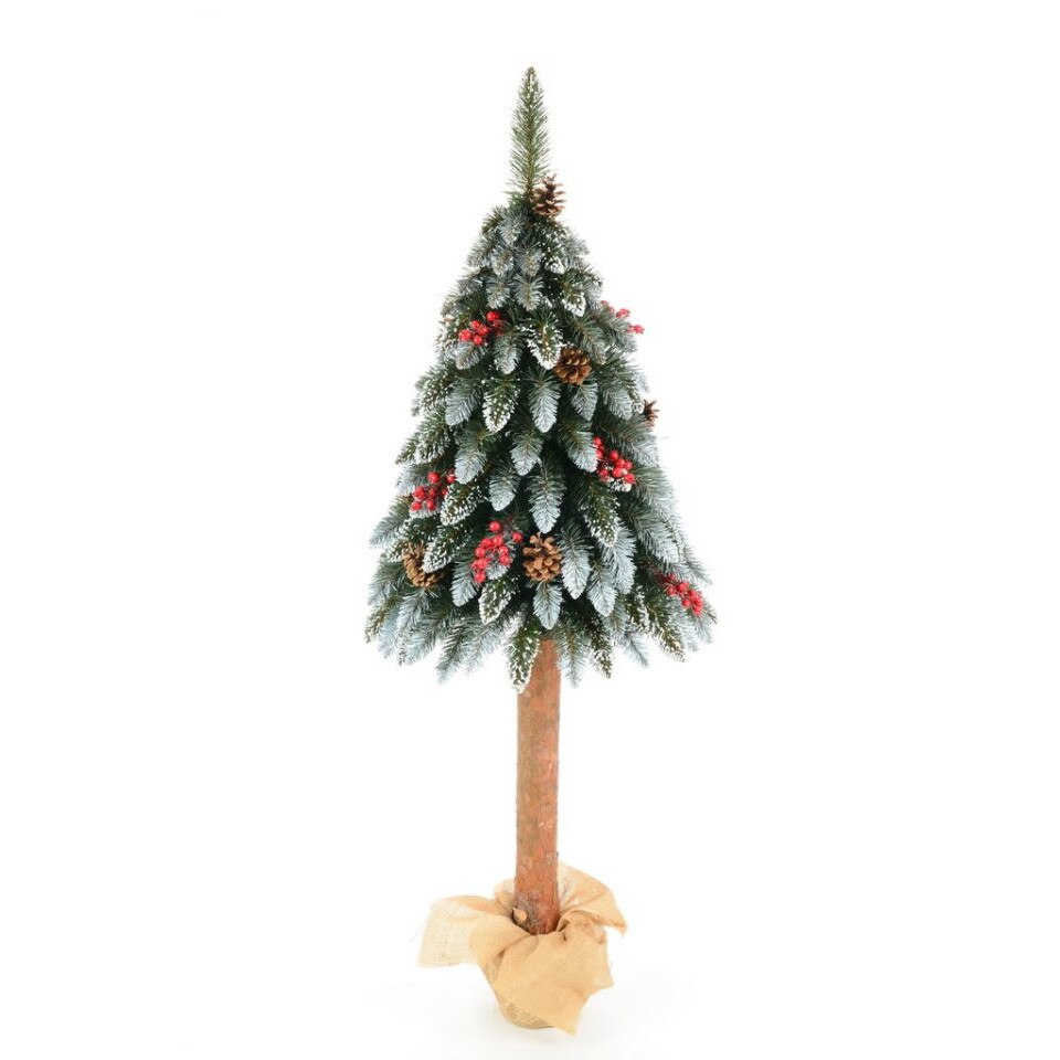 Brad artificial nins, Choinka Diament, cu macese, conuri si crengute albe, 140 cm