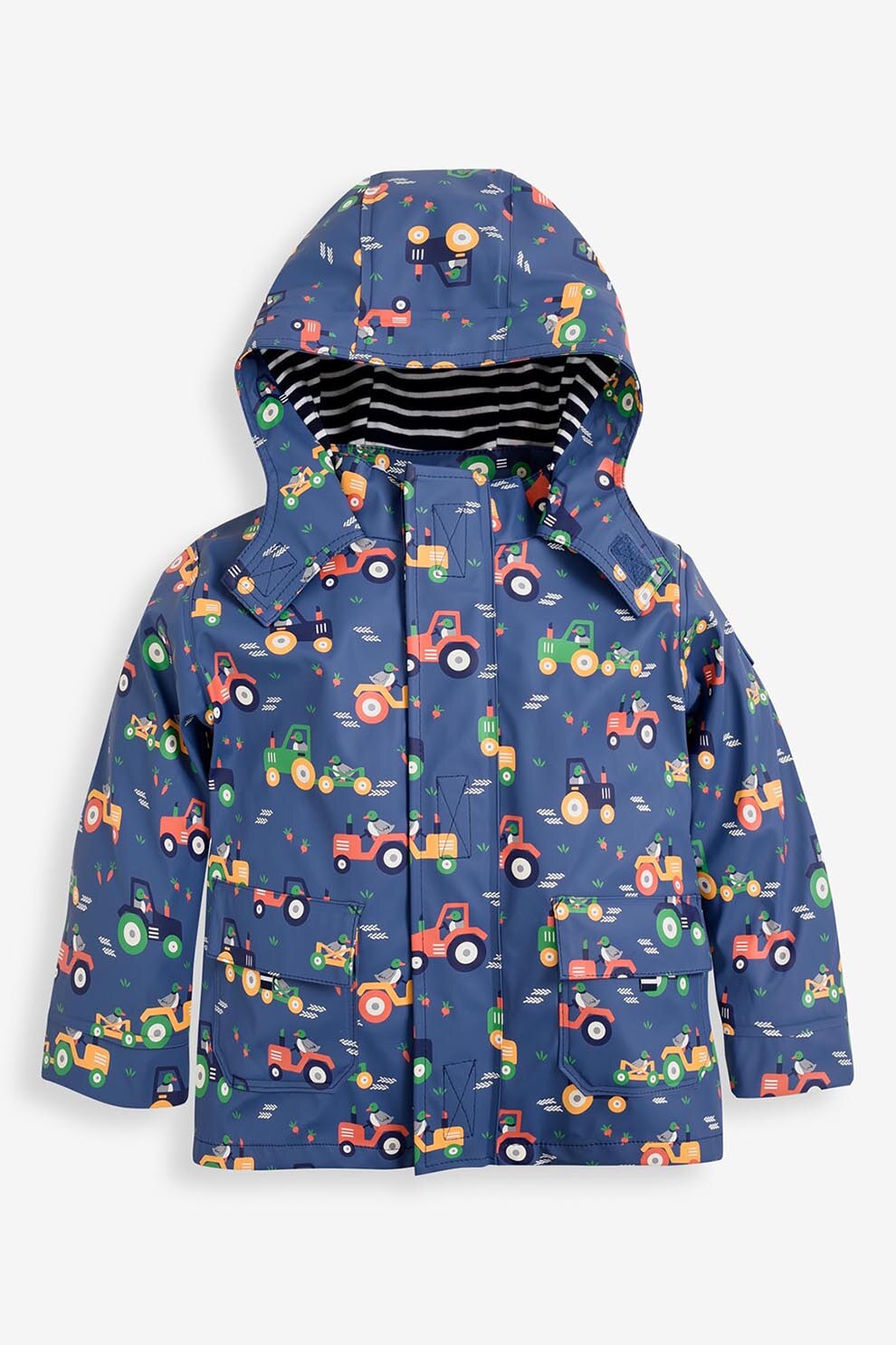 JoJo Maman Bebe, Jacheta cu gluga si model grafic, Albastru/Galben/Verde