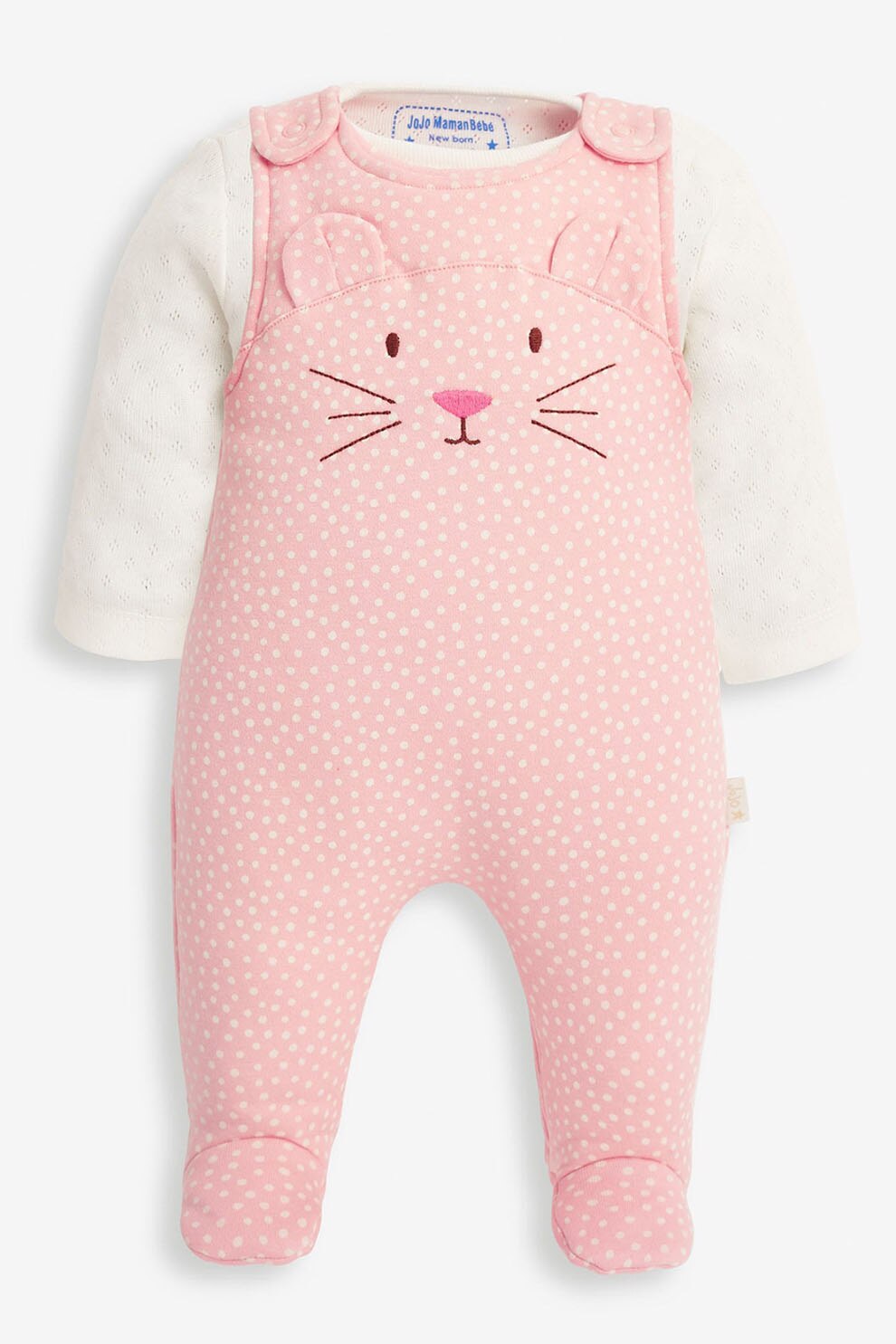 JoJo Maman Bebe, Set de body si salopeta - 2 piese, Roz/Alb