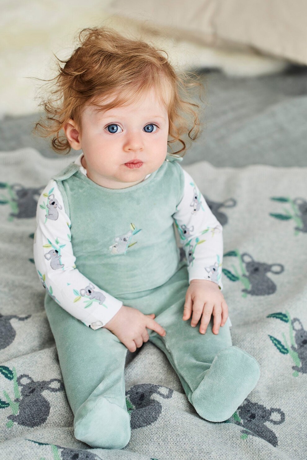 JoJo Maman Bebe, Боди и гащеризон с шарка на коала 2 части, Зелен