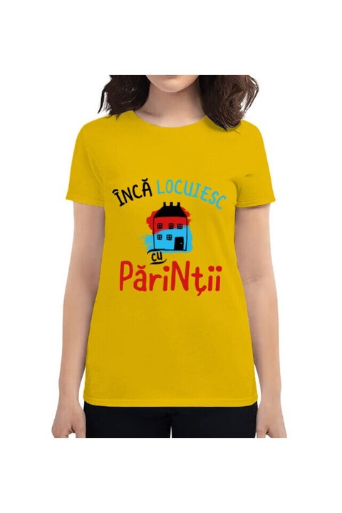 Tricou femei, Printado, inca locuiesc cu parintii, Bumbac, Regular fit, Galben, L INTL