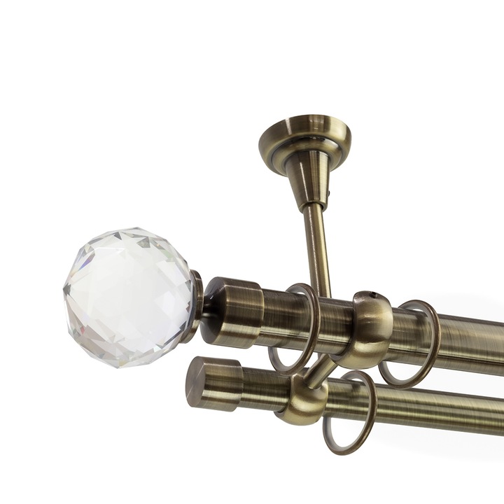 Двоен корниз Cristal, 25/19 mm, Монтаж на таван, Метал, Антично злато, 200 cm