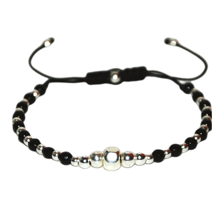 Bratara bile argint,pietre semipretioase onix ,reglabila,20-25 cm,pe snur,UNISEX,model 9