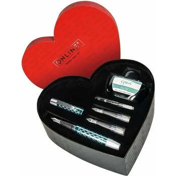 Set Stilou Online 1Stilou Turcoaz Cutie In Forma De Inima On061458 Set Stilou Online 1Stilou Turcoaz Cutie In Forma De Inima On061458