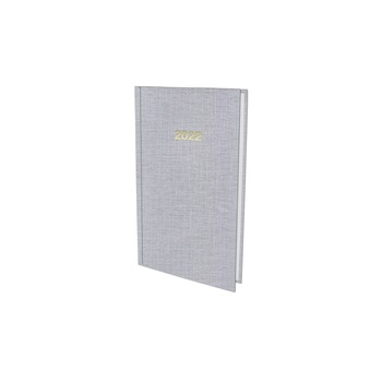 Agenda format mic de buzunar datata 2022 cu coperta argintie cu an imprimat cu folio auriu si semn de carte textil Agenda format mic de buzunar datata 2022 cu coperta argintie cu an imprimat cu folio auriu si semn de carte textil