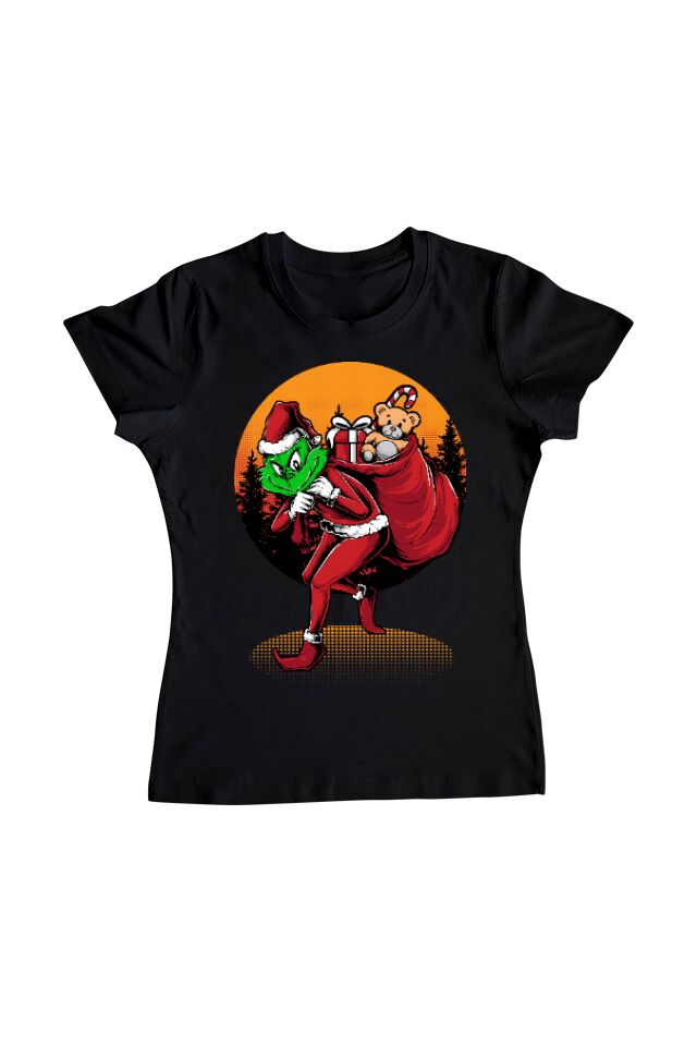 Tricou femei, Printado, grinch stole christmas, Negru