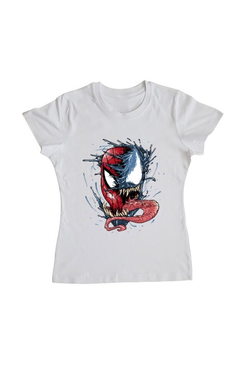 Tricou femei, Printado, venom vs spiderman, Bumbac, Regular fit, Alb, 2XL INTL