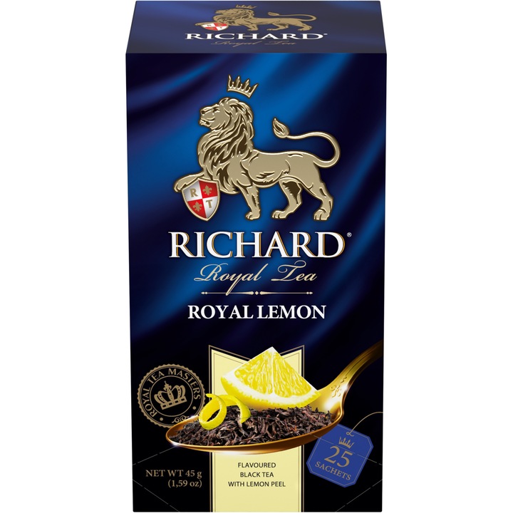 Richard Royal Lemon, ароматизиран черен чай, филтър, 45гр