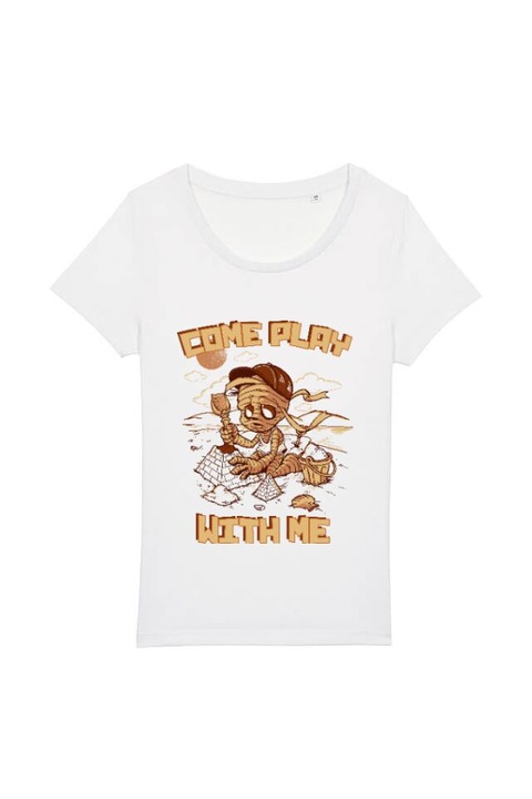 Tricou femei, Casual, Printado, come play with me, Bumbac, Regular fit, Alb, S INTL