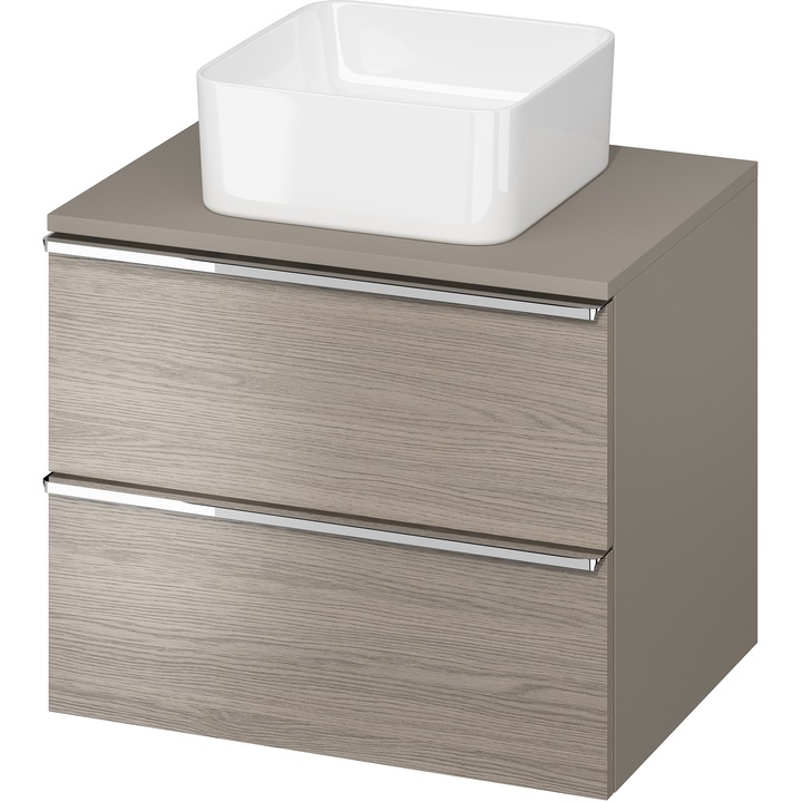 Шкаф за баня Cersanit Virgo S522-022, Монтаж на плот, 2 чекмеджета, Soft close, PAL, Хромирани дръжки, 60 см, Сив