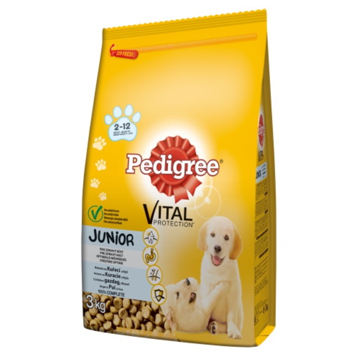 Суха храна за кучета, Pedigree Vital Protection, junior, пиле и ориз, 3 кг, укрепва имунната система