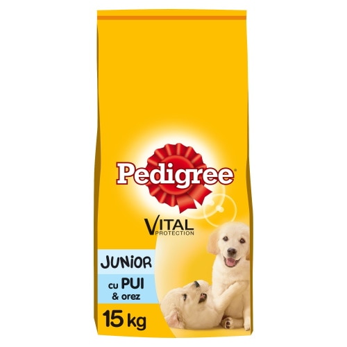 Hrana uscata pentru caini de talie medie, Pedigree Vital Protection, junior, carne de pui si orez, 15kg