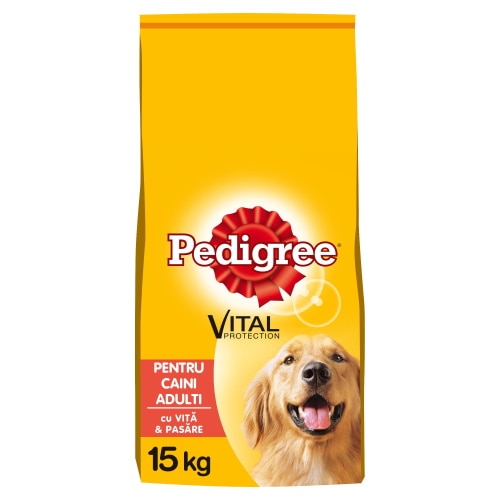 Hrana uscata pentru caini Pedigree Vital Protection, adult, carne de vita si pasare, 15kg