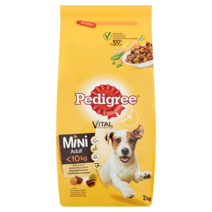 Hrana uscata pentru caini de talie mica, Pedigree Vital Protection Mini Adult, adult, carne de pasare si legume, 2kg