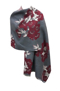 Sal dama, cu doua fete, gri/rosu, model floral, dimensiune 190x65 cm Sal dama, cu doua fete, gri/rosu, model floral, dimensiune 190x65 cm