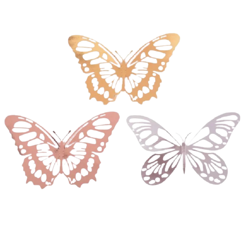 Set Sticker Perete , Fluturi Metalici 3D , Auriu , Silver , Gold 36 buc 11 - 9.5 cm