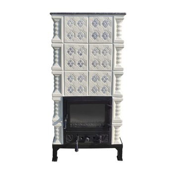 Semineu mobil Gospodarul teracota alba 5 randuri pictata manual panseluta albastra unicat 140x68x47 cm Semineu mobil Gospodarul teracota alba 5 randuri pictata manual panseluta albastra unicat 140x68x47 cm