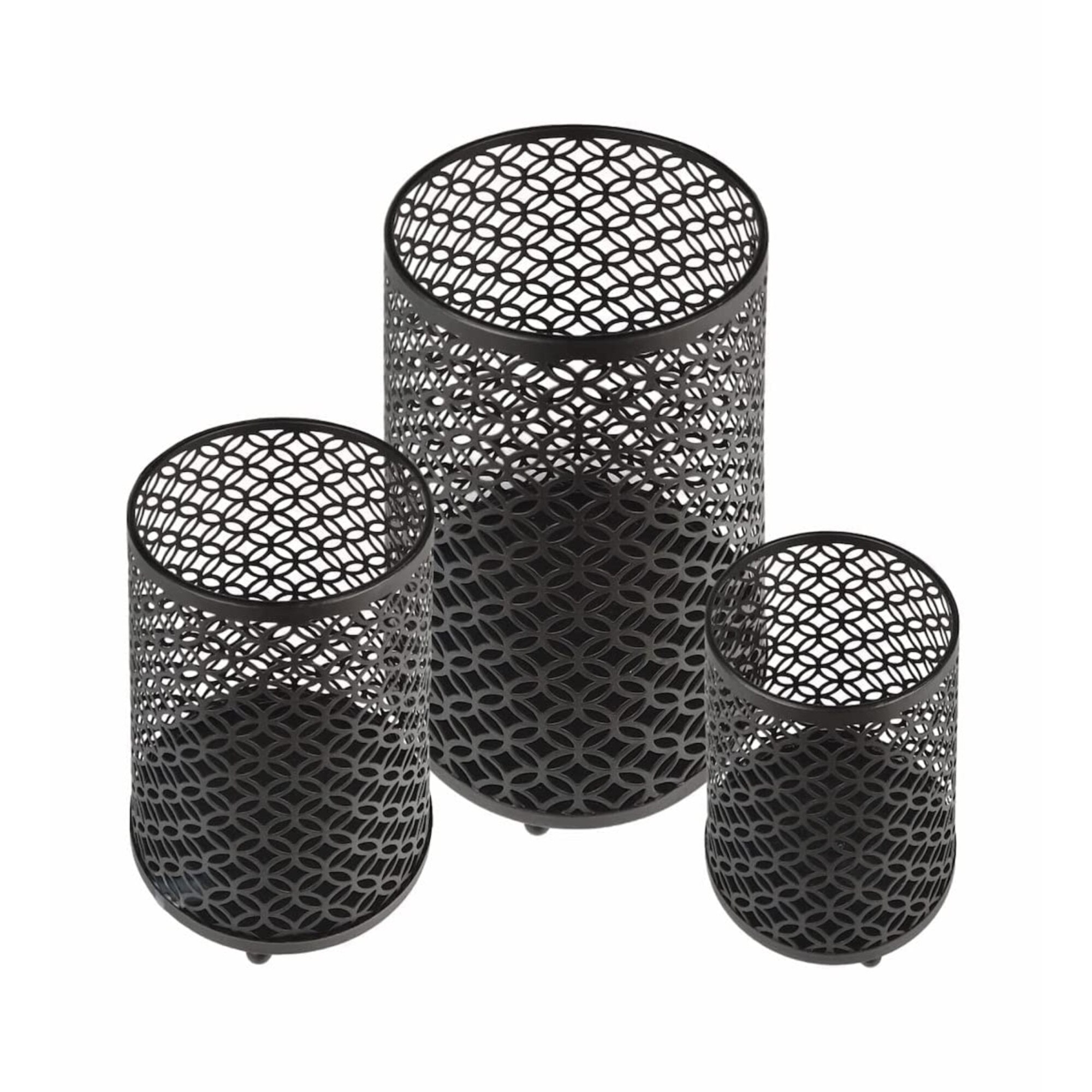 Set de 3 Candele Decorative din Metal Utilizate ca Suport pentru Lumanari, SmartProduct, Culoare Negru