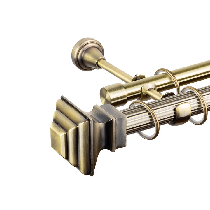 Galerie dubla bara zimtata Cronos 25/19 - auriu antic - 200 cm, cu accesorii pentru montaj