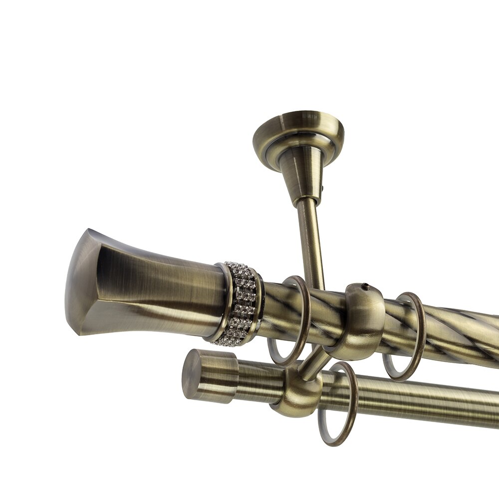 Galerie dubla bara twist Pluto 25/19 cu prindere in tavan - auriu antic - 300 cm