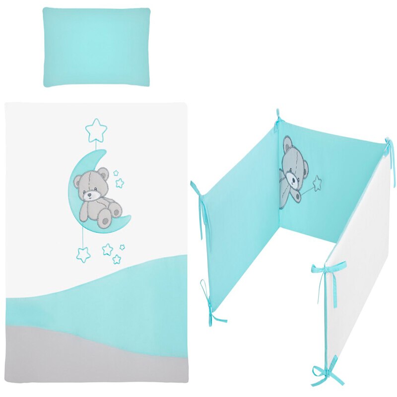 Set lenjerie de pat 5 piese 90 x 120 cm pentru copii Belisima Teddy Bear P02-0018, Turcoaz
