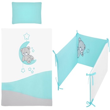 Set lenjerie de pat 5 piese 90 x 120 cm pentru copii Belisima Teddy Bear P02-0018, Turcoaz Set lenjerie de pat 5 piese 90 x 120 cm pentru copii Belisima Teddy Bear P02-0018, Turcoaz