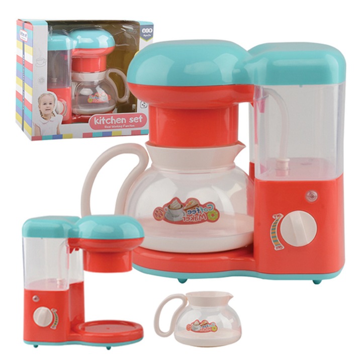 Aparat de cafea pentru bucatarie pentru copii, Chippo, Efecte sonore, Efecte luminoase, Cu cafetiera, Rosu, 19cm