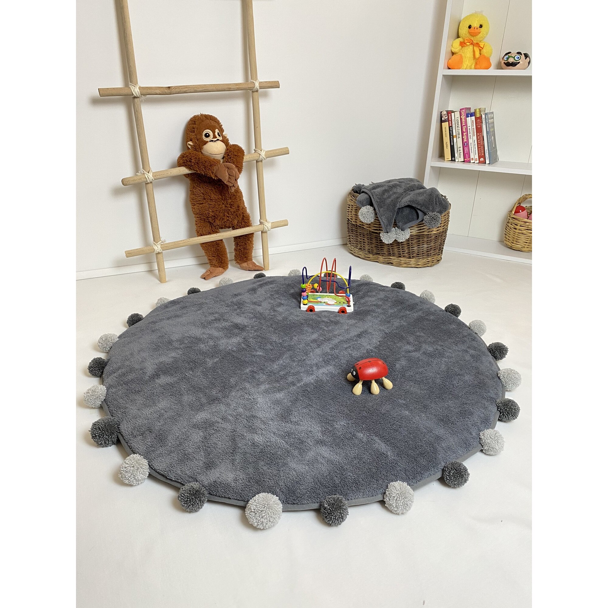 Covor copii, Rotund, Antracit, 100x100 cm