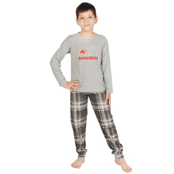 Pijama copii Vienetta, model Super Hero, gri melange Pijama copii Vienetta, model Super Hero, gri melange