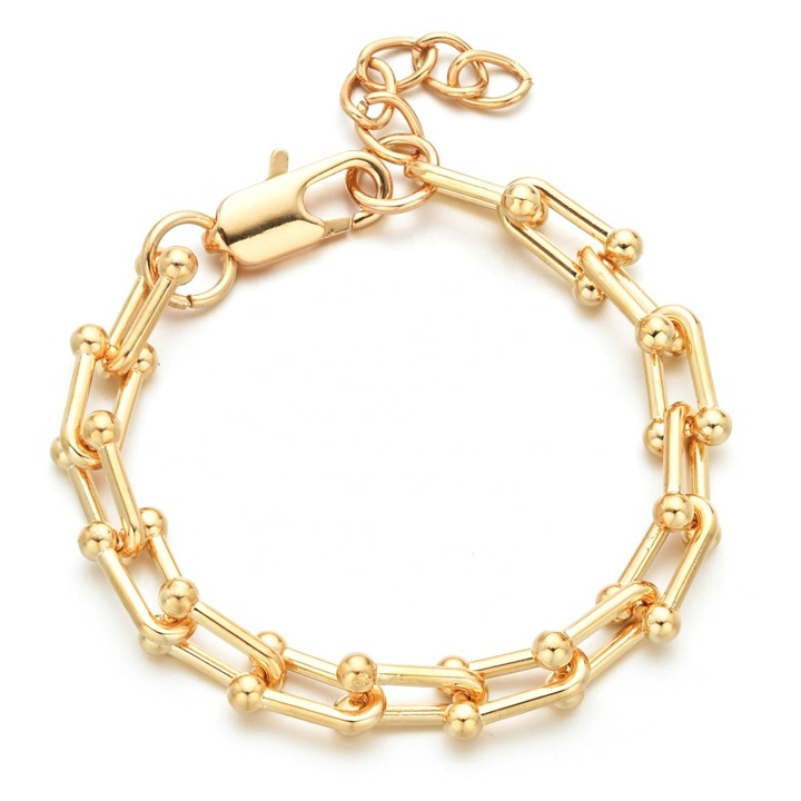 Bratara din lant, reglabila, placata cu aur 18K, prindere lobster, auriu