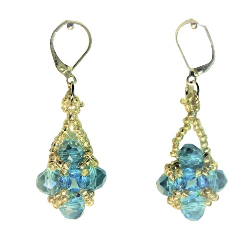 Cercei handmade bicolori bleu/aurii