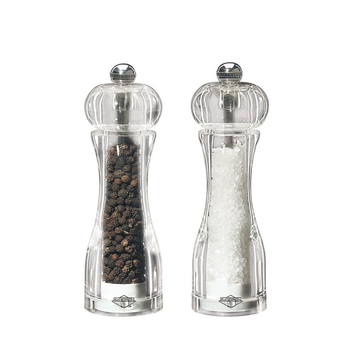 Set rasnite, Kuchenprofi, Sare/Piper, Manual, 2 bucati, 14 cm, Transparent