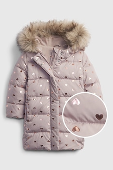 GAP, Geaca cu garnitura detasabila de blana sintetica, Lila prafuit/Auriu rose GAP, Geaca cu garnitura detasabila de blana sintetica, Lila prafuit/Auriu rose