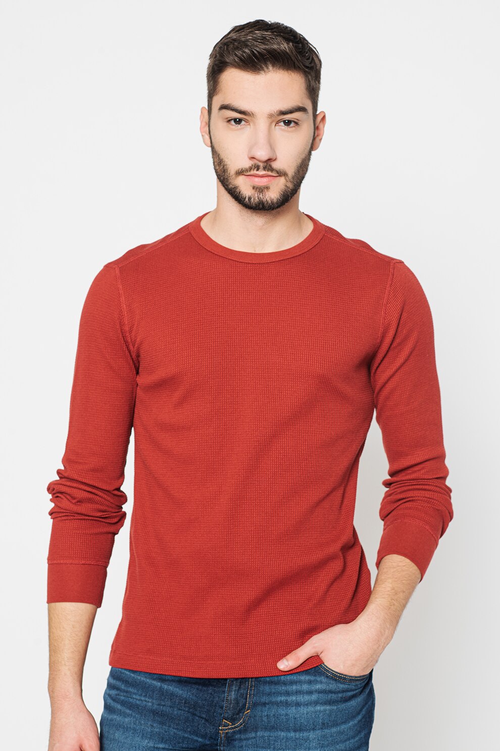 GAP, Bluza din amestec de bumbac cu aspect texturat, Rosu caramiziu