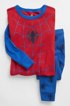 GAP, Pijama de bumbac oranic cu Spider Man, Albastru/Rosu GAP, Pijama de bumbac oranic cu Spider Man, Albastru/Rosu