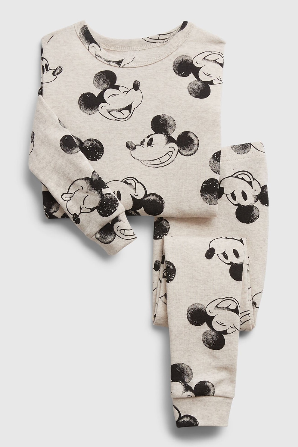 GAP, Pijama de bumbac organic cu imprimeu Mickey Mouse, Negru/Maro melange