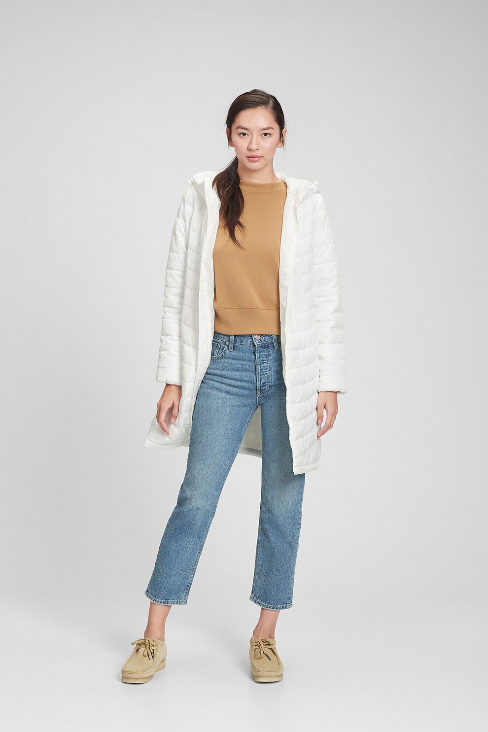 GAP, Geaca lunga cu aspect matlasat, Alb