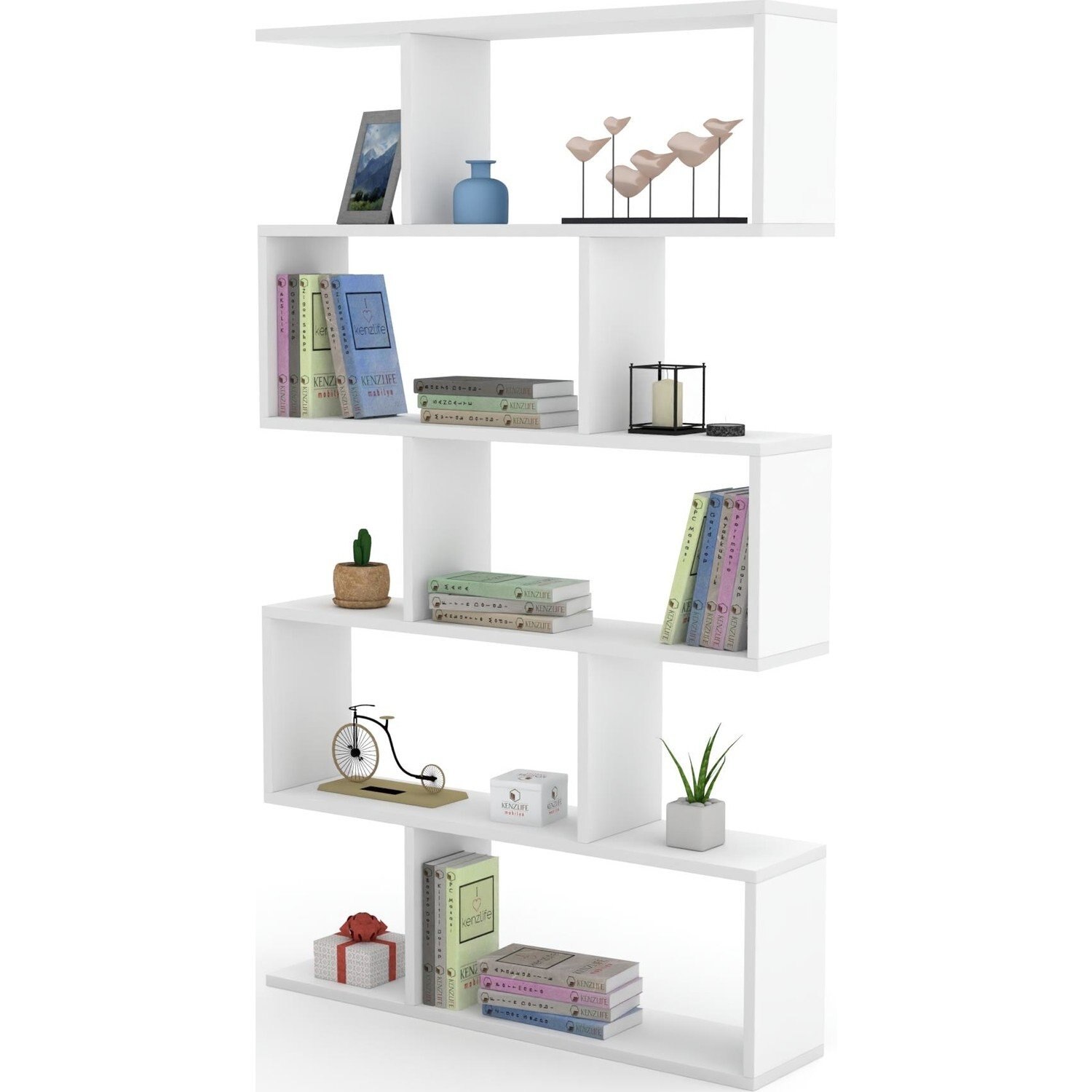 Biblioteca KenHome, 150x90x20 cm, alb