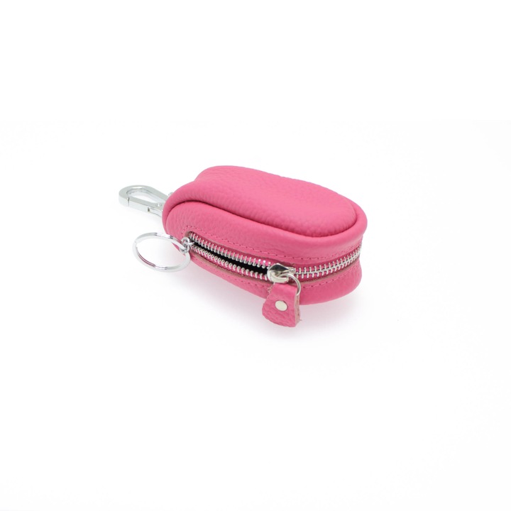 Port chei, din piele naturala, 11x5 cm, Fucsia - PR506