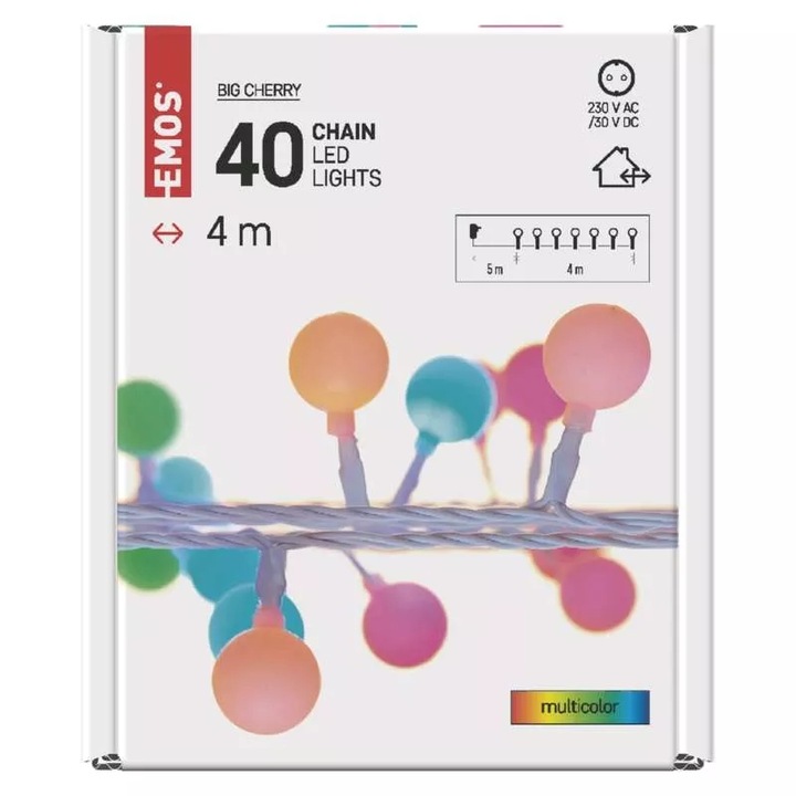 Emos LED стринг лампа Cherry с таймер 2.5cm 4m за външна и вътрешна употреба, многоцветна
