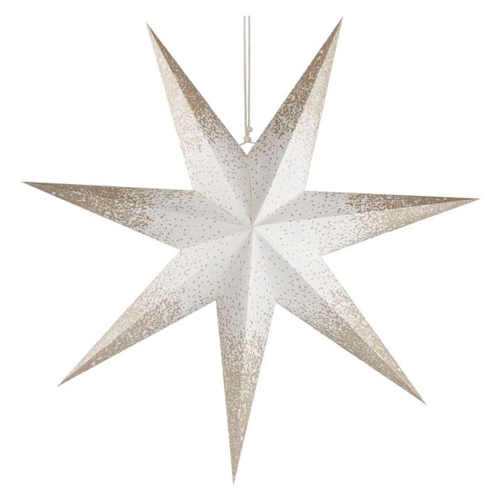 Decoratiune Craciun, Stea Emos, Alb cu Auriu, Alimentare la priza, Hartie cerata Poinsettia, 1xE14 LED, 60cm, fir 3.2m, IP20