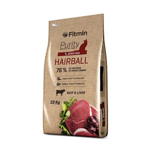 Hrana uscata Purity Hairball pentru pisici, Fitmin, Vita/Pui, 10 kg