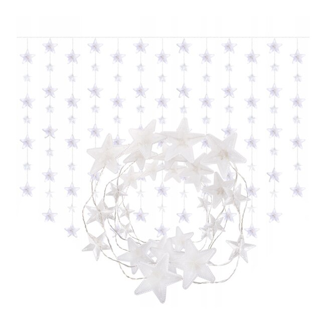 Instalatie luminoasa model stelute cu 136 LED-uri, pentru Craciun, tip Perdea, cu telecomanda, 2m, alb cald